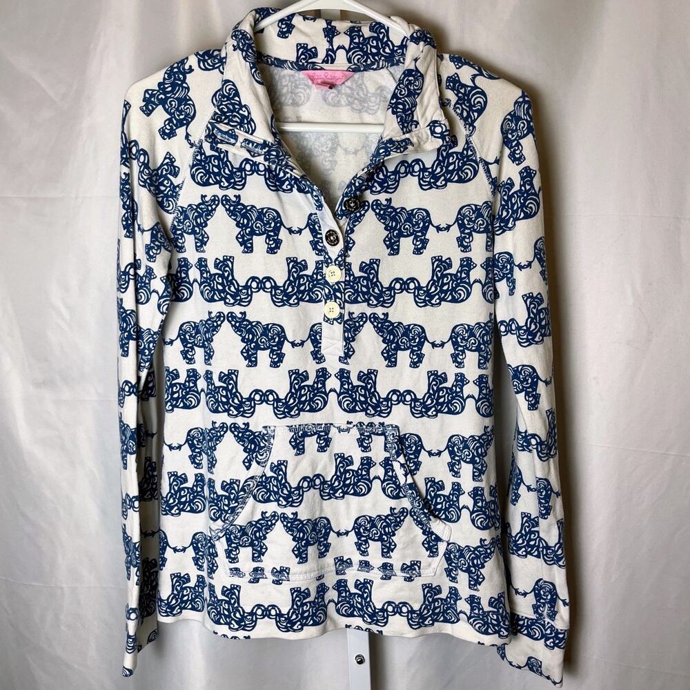 Lilly Pulitzer Pullover Sweatshirt Sz XS Blue Elephant Print Style 13153 Coastal - Picture 4 of 7